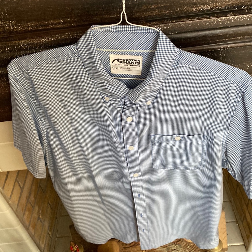 Mountain khakis, short sleeve button down shirt